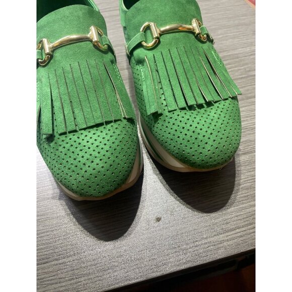 Crown And Ivy Green Perforated Suede Loafers With Fringe & Gold Bit Detail 9.5 - Picture 2 of 8